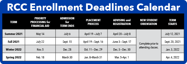 Rcc Spring 2022 Schedule Rcc 2021-22 Enrollment Deadlines Calendar