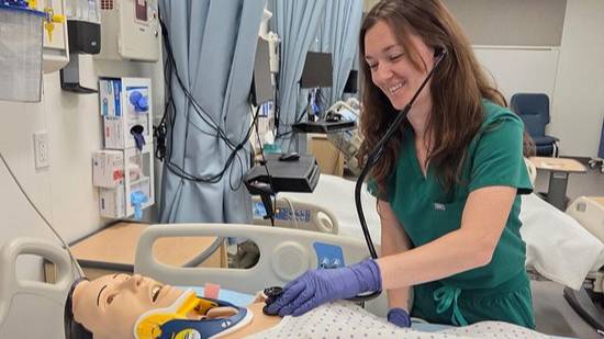student working on test patient