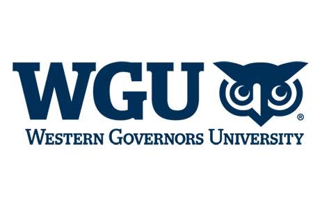 western governor's university logo, a navy blue logo with an owl on the right, and WGU on the left in a serif font