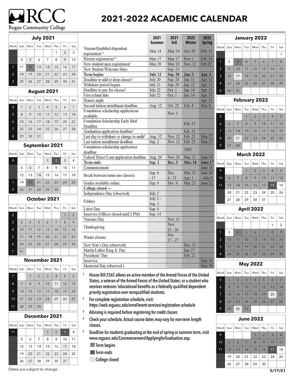 2021-22 Academic Calendar