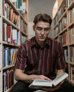 Student reading in library