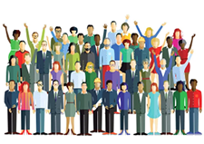 an illustration of a big group of professionals