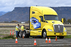 artful photo of a semi truck
