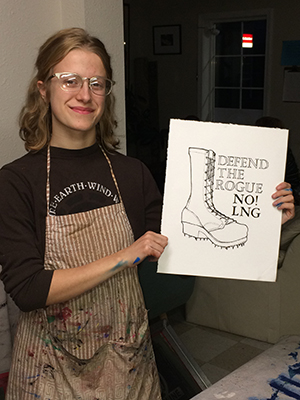 Bella with Rogue Climate with her finished screen print