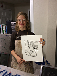 Bella with Rogue Climate with finished screen print
