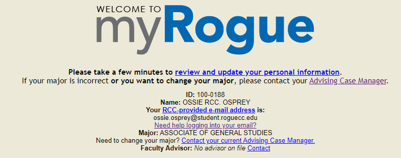 RCC email from within myRogue