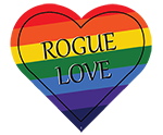 Rainbow heart with the words Rogue Love